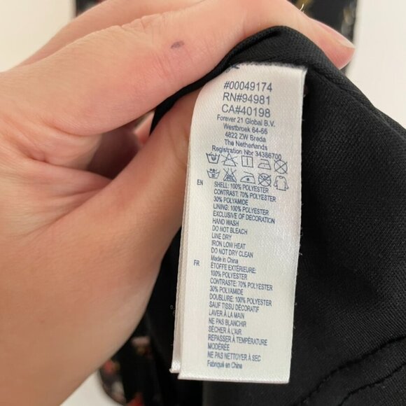 FOREVER 21 Black Red Floral / Sheer Black Lace Back Mini Fit Flare Dress NO BELT - Picture 10 of 16